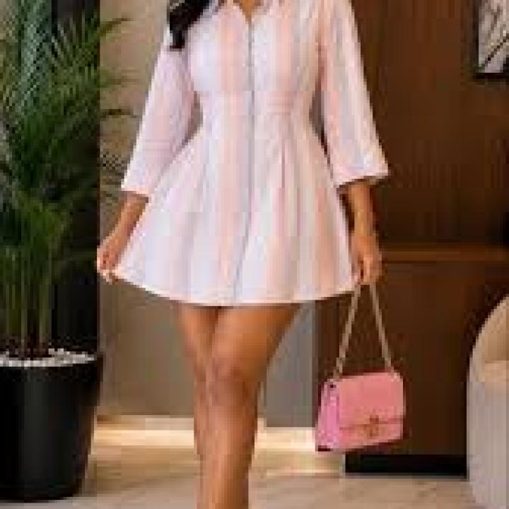 Pastel-Striped Button-Up Shirt Dress