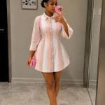 Pastel-Striped Button-Up Shirt Dress