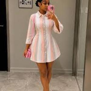 Pastel-Striped Button-Up Shirt Dress