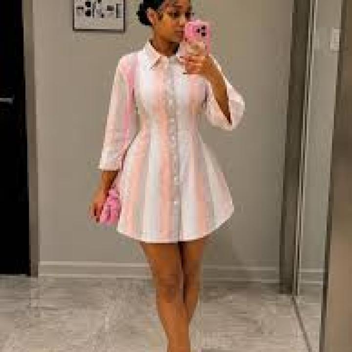 Pastel-Striped Button-Up Shirt Dress