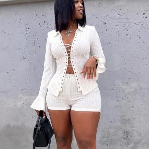 White Pinstripe Two-Piece Set