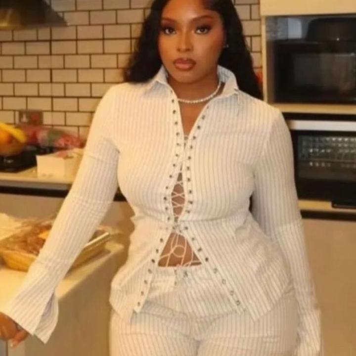 White Pinstripe Two-Piece Set